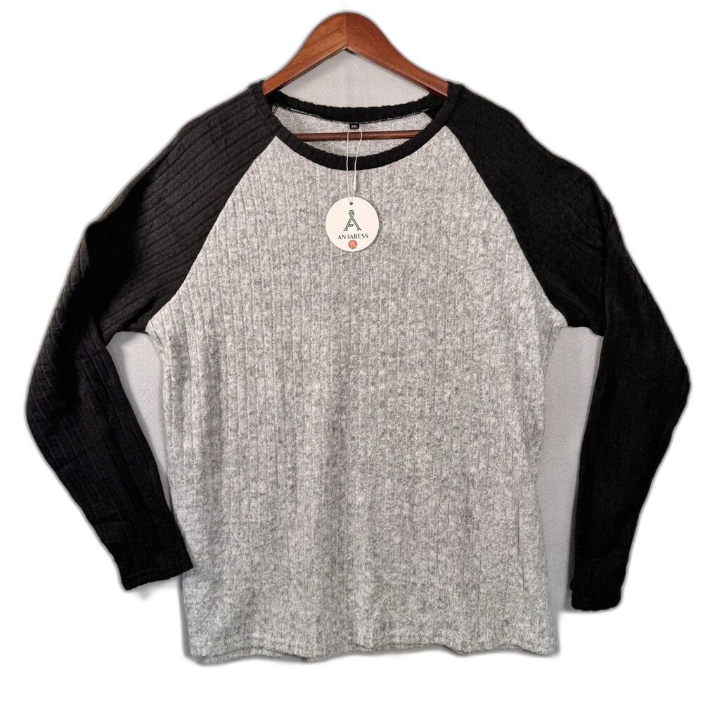 NWT Anarabess XXL Women’s Pullover Sweater Black Grey Long Sleeve Raglan